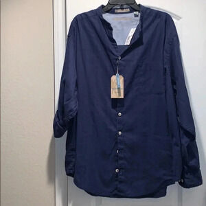 Caribbean Roundtree & Yorke  Navy Linen Shirt